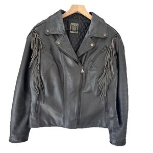 Vintage Hein Gericke‎ Jacket Womens 12 Black Fringe Leather Motorcycle Biker